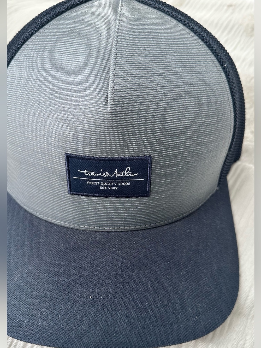 Travis Mathew Two-Tone Gray and Navy Mesh Trucker Hat